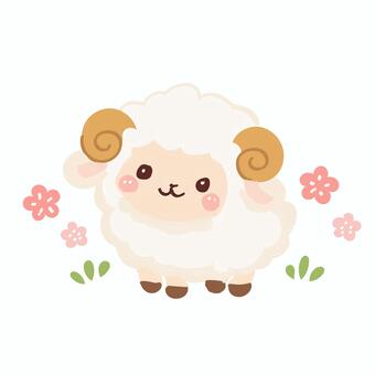 梅の花とかわいいひつじの干支イラスト ひつじ,干支,年賀状,お正月,新年,迎春,十二支,動物,アニマルのイラスト素材