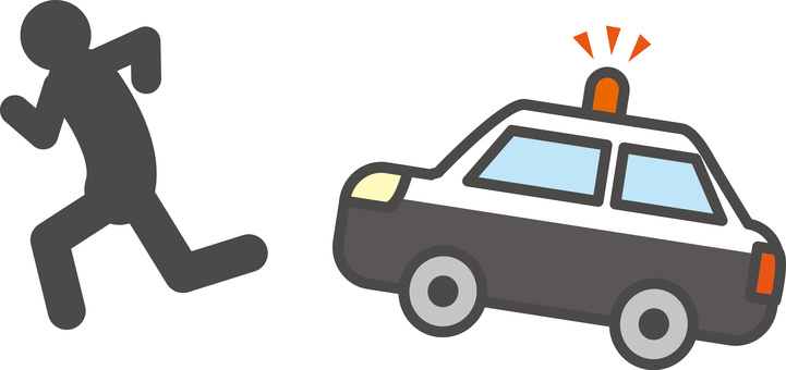犯人パトカー　 逃走,犯人,パトカー,警察,走る,追う,車,人物,コミカル,デフォルメのイラスト素材