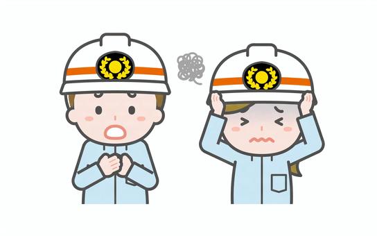 ミニ_2人_救急隊員の男女06 男性,女性,大人,職業,仕事,救急隊,救命,医療,搬送,事故のイラスト素材