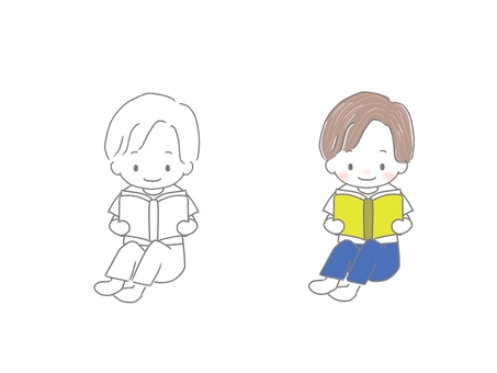 Boy sitting and reading a book, child, man, boy, JPG and PNG