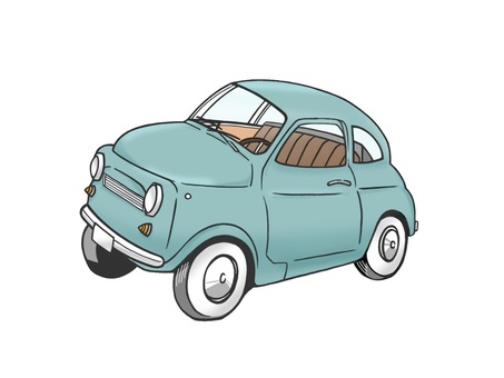 レトロなイメージの可愛い旧車 車,お洒落,可愛い,手描き,タイヤ,フロント,ホイール,ドライブ,愛車,お出かけのイラスト素材