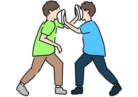 互いにパイ投げする男性　カラー パイ投げ,男性,お互い,2人,カラーのイラスト素材