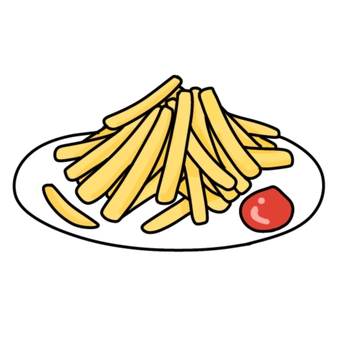 山盛りポテト ポテト,フライドポテト,山盛り,黄色,ケチャップ,赤,皿,大皿,おつまみ,飲み会のイラスト素材