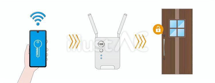 IoTでスマホから操作できる玄関ドア 玄関,ドア,オンのイラスト素材