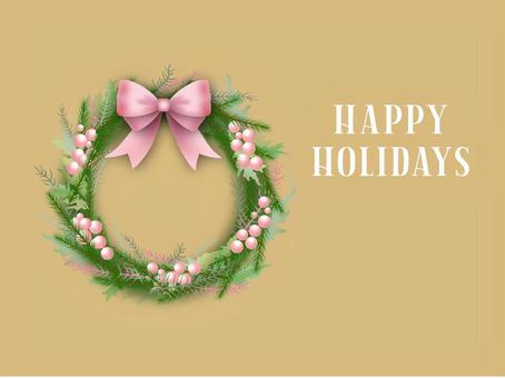 クリスマス_ハッピーホリデー ズ_3 クリスマス,リース,クリスマスリース,メリークリスマス,飾り,冬,植物,花,ハッピーホリデー,ハッピーホリデーズのイラスト素材