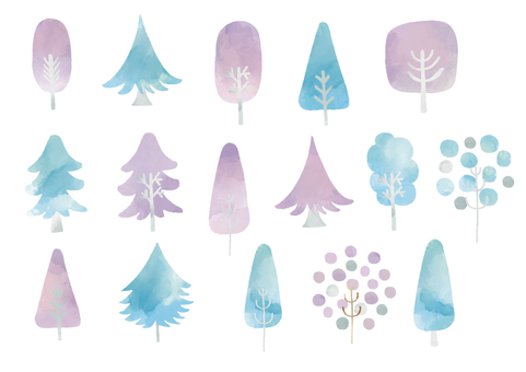 北欧風　冬の樹々水彩タッチセット 冬,北欧風,水彩のイラスト素材
