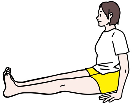 脚を伸ばして座る女性 女性,漸進的筋弛緩法,脚,伸ばす,ピーン,横向き,姿勢,座位,座る,若いのイラスト素材