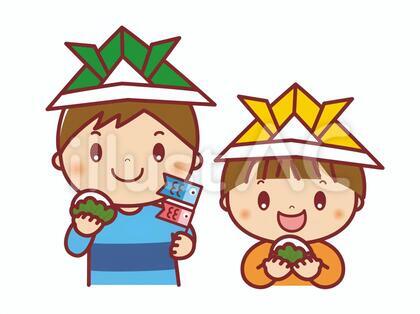 こどもの日 柏餅を食べる兄弟