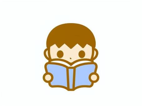 本を読む男の子　ブルー