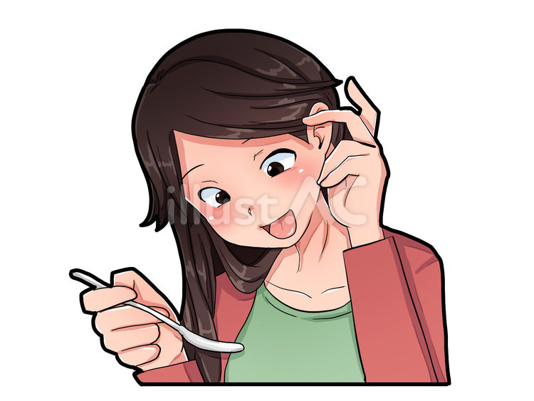 髪をかきあげ食事 女性,萌え絵,スプーンのイラスト素材