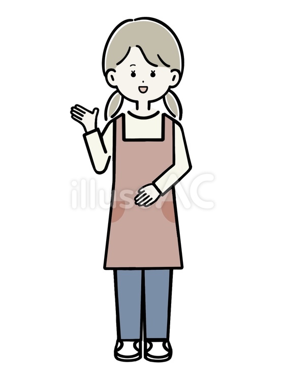 案内するエプロンの女性　全身 全身,こども園,保育事業のイラスト素材