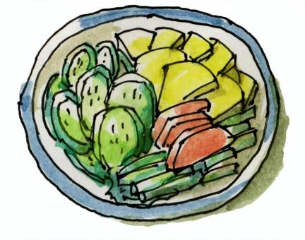 つけもの 漬物,つけもの,糠漬け,きゅうり,手描き,水彩のイラスト素材