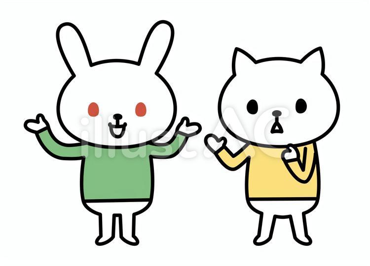 話をする２匹 かわいい,動物,笑顔のイラスト素材