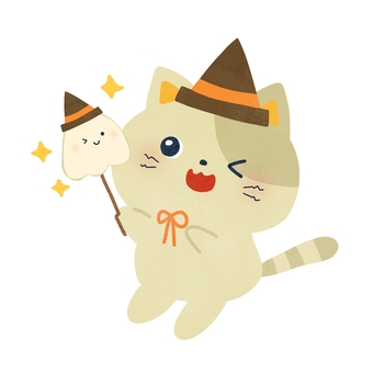 ハロウィン猫 ハロウィン,猫,帽子,おばけ,動物,秋ら,絵本,可愛い,ゆるい,手描きのイラスト素材