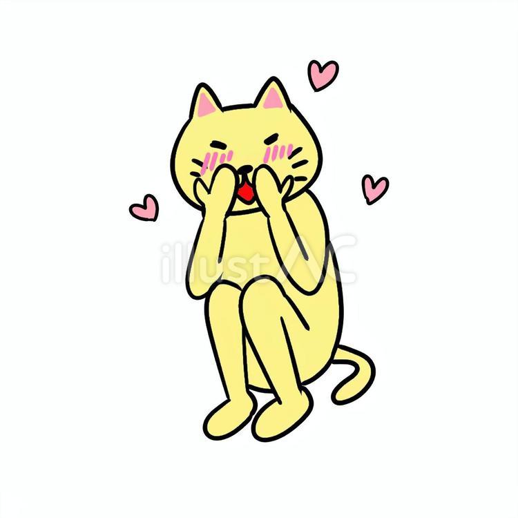 悶えて顔を隠すねこ ねこ,動物,キャラのイラスト素材