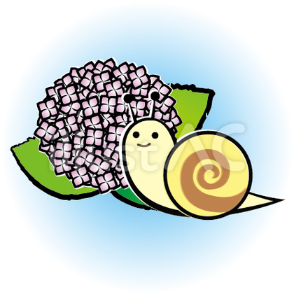 カタツムリとアジサイの2ショット