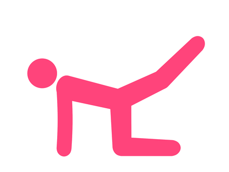 筋トレ：バックキックでお尻を鍛える人（赤 人,人物,全身,ピクトグラム,四つん這い,筋トレ,バックキック,ヒップアップ,トレーニング,筋力のイラスト素材