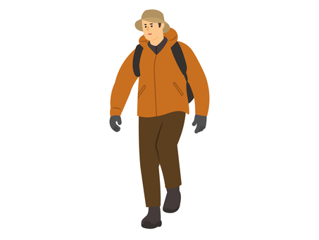山歩き・山登りする人／カラー 山歩き,山登り,登山,ハイキング,アウトドア,リュック,帽子,レインウエア,健康,人々のイラスト素材