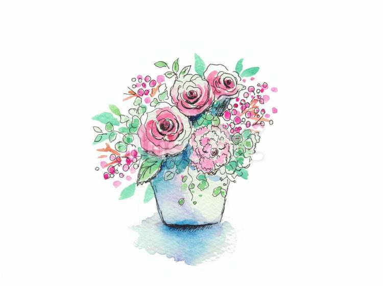 フラワーアレンジの水彩イラストイラスト - No: 23389557｜無料