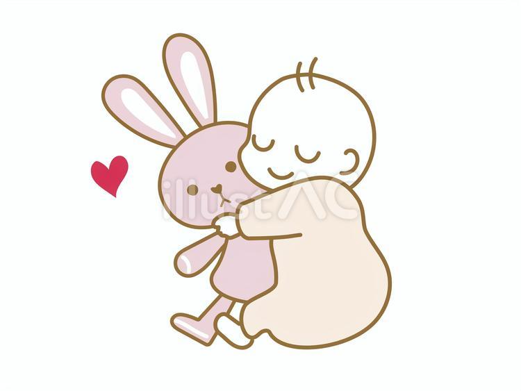 うさぎのぬいぐるみを抱きしめる赤ちゃん ぬいぐるみ,赤ちゃん,抱っこのイラスト素材