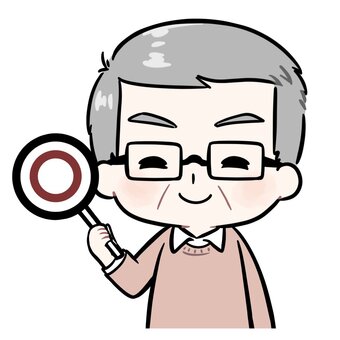〇の札を持つおじさんのアイコン アイコン,おじさん,年配,私服,メガネ,男性,父親,叔父,おじいちゃん,上半身のイラスト素材