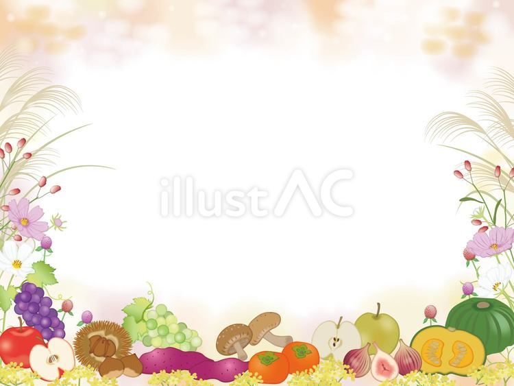 秋の味覚と草花のフレーム1 実りの秋,秋の味覚,秋のイラスト素材