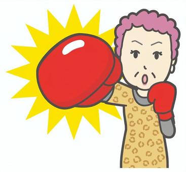  大阪のおばちゃん-035-バスト パンチ,おばちゃん,大阪,ヒョウ柄,おばはん,中年,女性,関西,派手,おばさんのイラスト素材