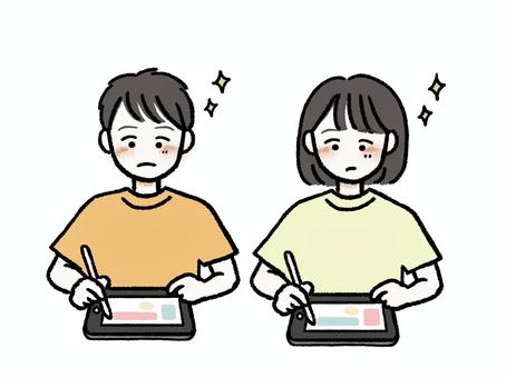 タブレット学習を真剣に取り組む子ども 子ども,タブレット,学習,操作,一生懸命,真剣,取り組む,端末,授業,タブレット学習のイラスト素材
