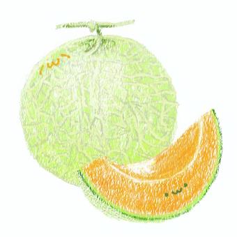メロン（顔ありVer） 赤肉メロン,メロン,カットメロン,フルーツ,食べ物,果実,緑のイラスト素材