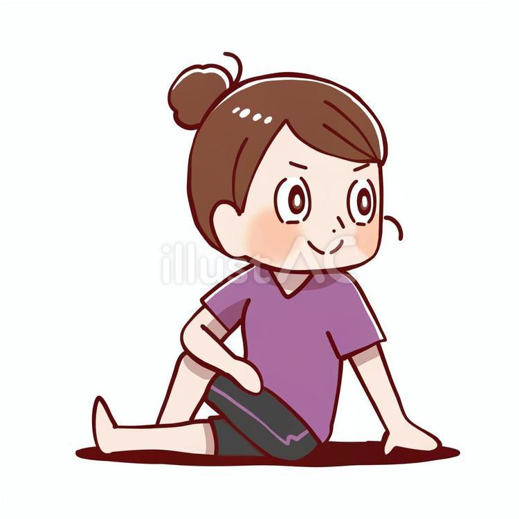 ヨガのねじりのポーズをしている女性 ねじりのポーズ,ヨガ,ストレッチのイラスト素材