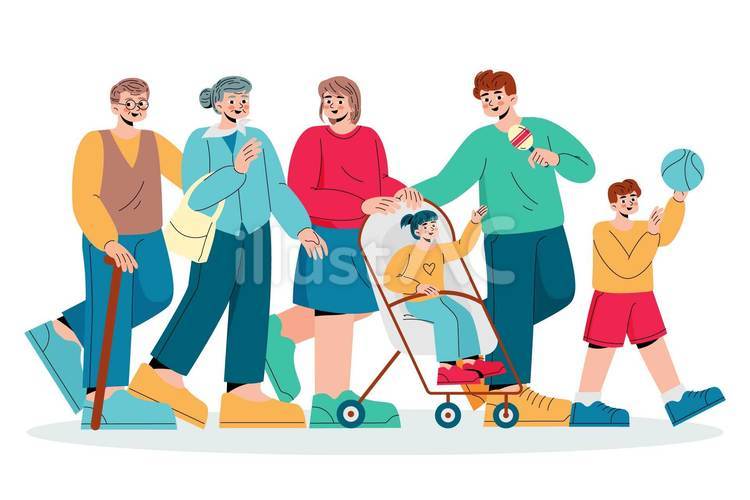 家族の時間（家族、祖父母、父母、子供） 家族,時間,団らんのイラスト素材