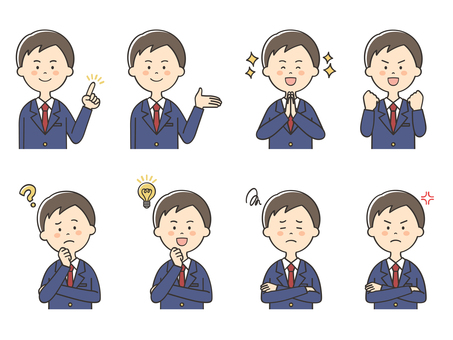 男子学生のセット ポイント,指差し,強調,紹介,案内,説明,教える,解説,アドバイス,重要のイラスト素材