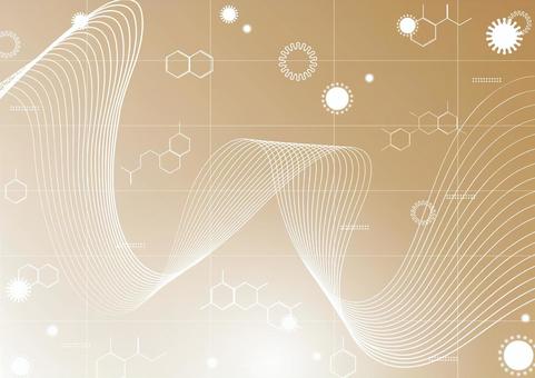 医療とテクノロジーのゴールドの背景素材 医療,ウイルス,バクテリア,曲線,テクノロジー,化学,構造式,幾何学,グリッド,スタイリッシュのイラスト素材
