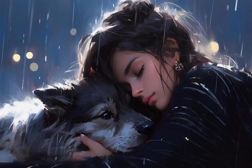 Illustration, female, people, dog, 