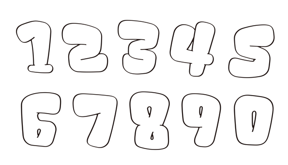 オリジナル数字セットE 数字,フォント,オリジナル,文字,フチ文字,袋文字,ポップ,ラフ,落書き風,手書き風のイラスト素材