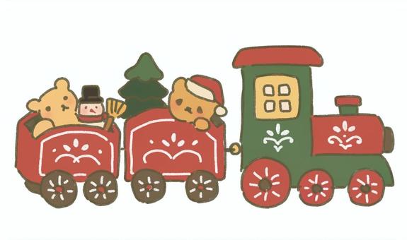 クリスマストロッコ クリスマス,ツリー,トロッコ,おもちゃ,機関車,列車,乗り物,アトラクション,模様,タイヤのイラスト素材