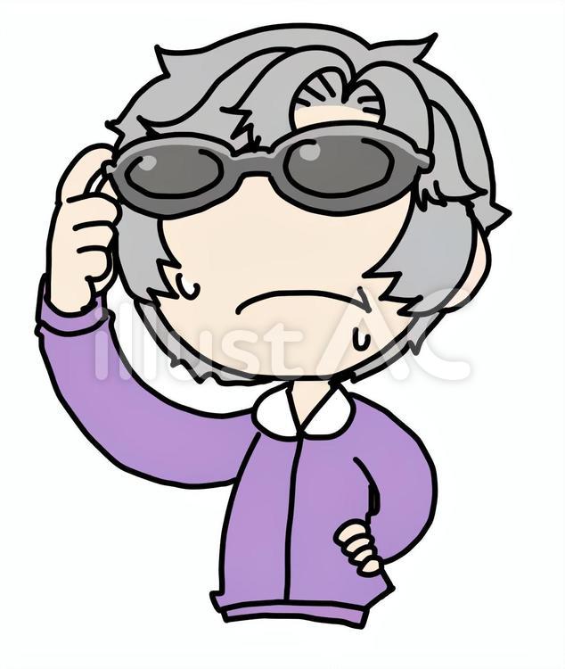汗をかくサングラスをかけたおばあさん サングラス,暑い,おばあさんのイラスト素材