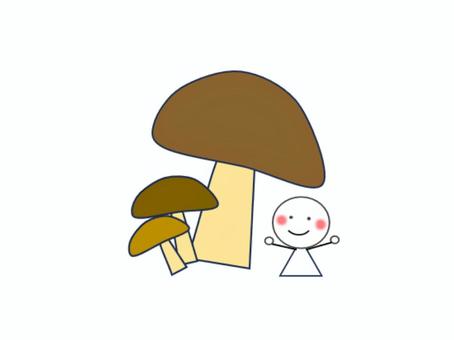 きのこ狩りをする棒人間(茶） きのこ,秋,きのこ狩り,食べ物,キノコ,カラフル,かわいい,山,秋の味覚のイラスト素材