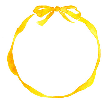 watercolor yellow ribbon round frame, frame, ribbon, yellow, JPG