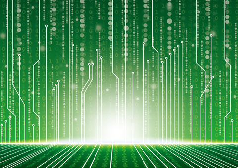 緑色の電子回路のデジタル空間 デジタル,サイバー,テクノロジー,電子回路,空間,数字,マトリックス,光,スタイリッシュ,緑色のイラスト素材