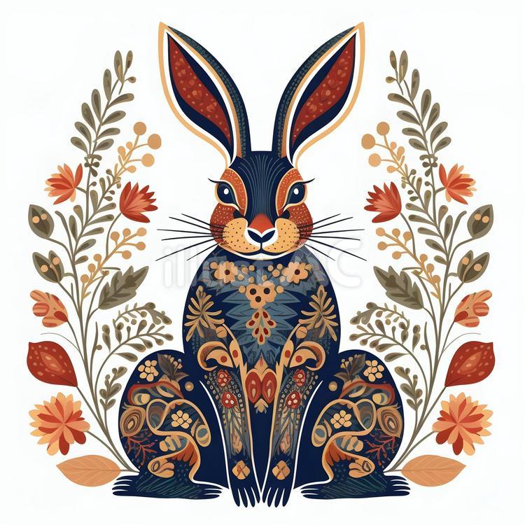 絵柄のあるウサギ うさぎ,柄,花のイラスト素材