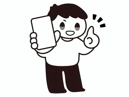 スマホで解決する男性のイラスト 人物,男性,スマホ,シンプル,モノクロ,ベクター,ポップ,白黒,携帯,スマートフォンのイラスト素材