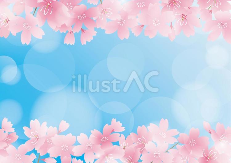 青空と春の桜のフレーム背景素材 春,桜,自然のイラスト素材