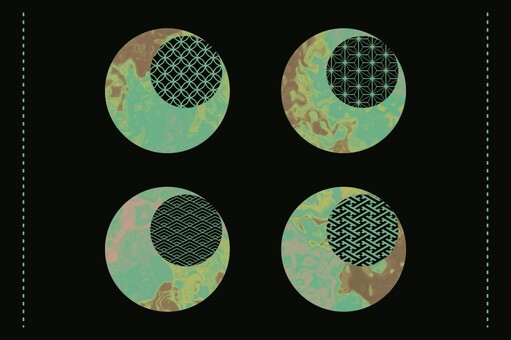 マーブル和柄のミント円形アイコンセット マーブル,円形,アイコン,デザイン,流体,リキッド,和柄,緑,ミントグリーン,茶色のイラスト素材