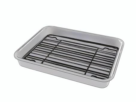 揚げ物や串カツの油切りをする網トレー 網トレー,厨房用品,調理器具,金物,台所用品,アルミのイラスト素材