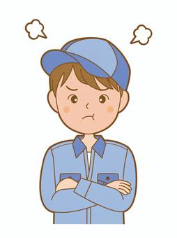 体調不良の男性（作業員）　タイプm 作業員,怒り,不機嫌,ぷんぷん,ふくれっ面,腕組み,説教,日本人,上半身,男性のイラスト素材