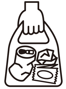 ゴミを持ち帰るピクトグラム（線画） ゴミ,持つ,帰る,ピクトグラム,手,袋,空き缶,紙クズ,ビニール,線画のイラスト素材