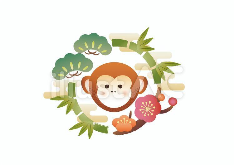 さると松竹梅のイラスト サル,さる,猿のイラスト素材