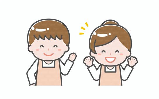 ミニ_2人_保育士の男女02 男性,女性,大人,職業,仕事,保育士,先生,幼稚園,エプロン,保育のイラスト素材