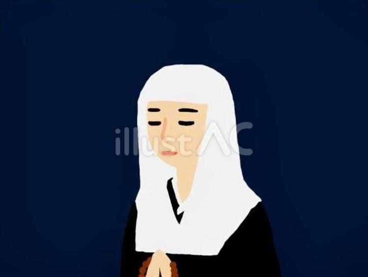 尼さん(背景紺色) 尼,僧侶,住職のイラスト素材